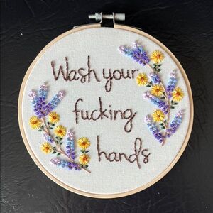 Embroidered Hoop Art β’ Wash Your F*cking Hands β’ Bathroom Decor